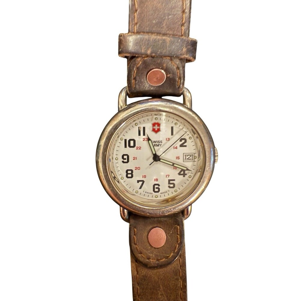 Vintage Victorinox SWISS ARMY Watch Mens CAVALRY White Dial Leather - Picture 2 of 5